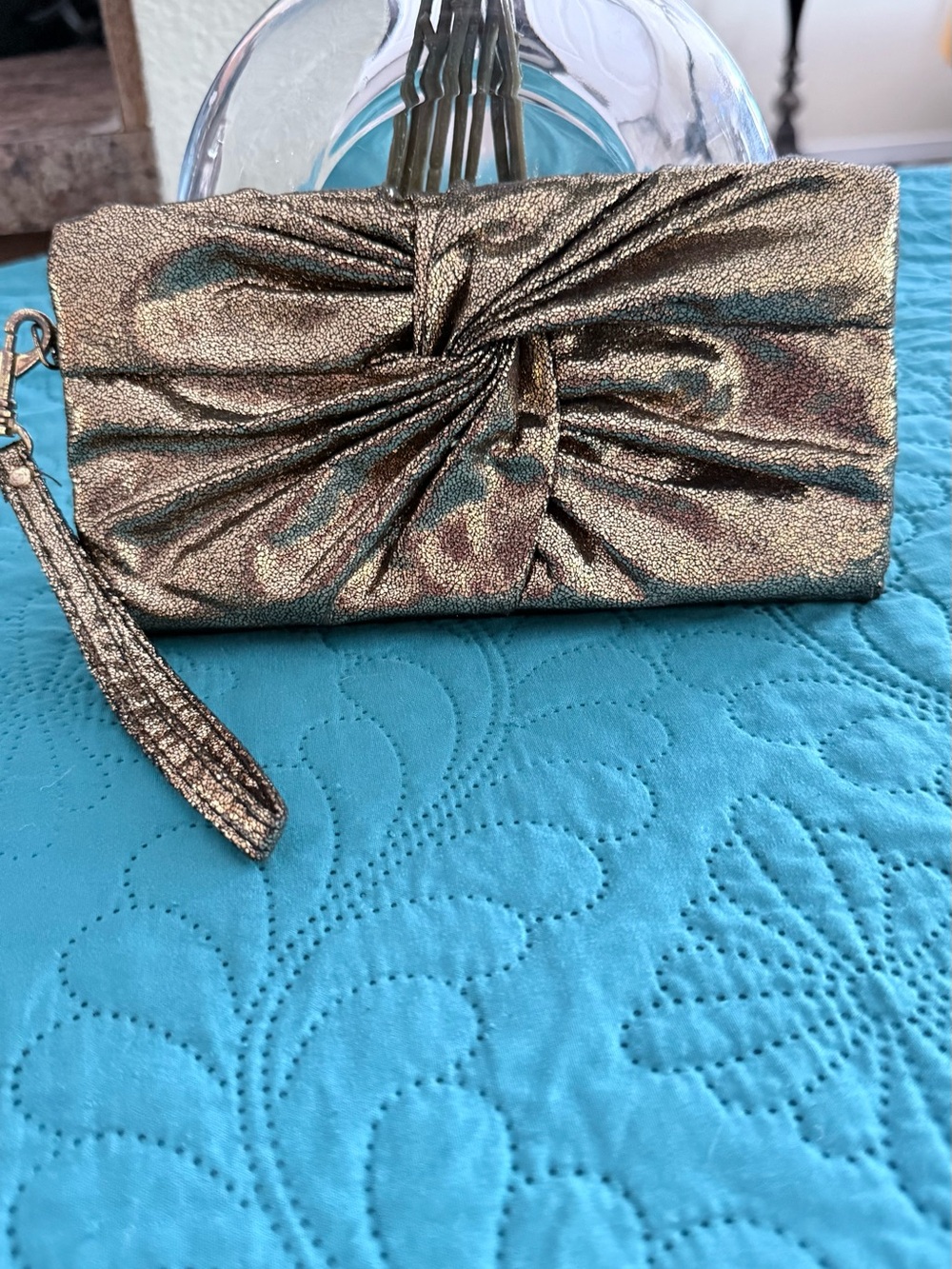 Sephora Metallic Gold Twist Wristlet Clutch